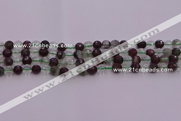 CPC10 15.5 inches 6mm faceted round green phantom quartz beads