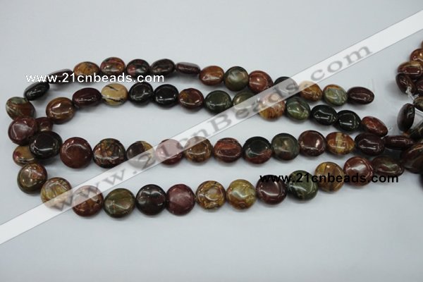 CPJ162 15.5 inches 14mm flat round picasso jasper gemstone beads