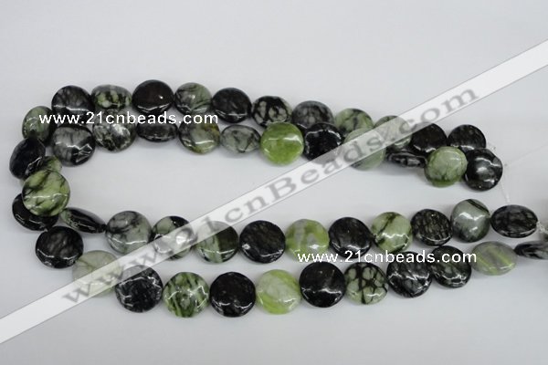 CPJ214 15.5 inches 16mm flat round green picasso jasper beads