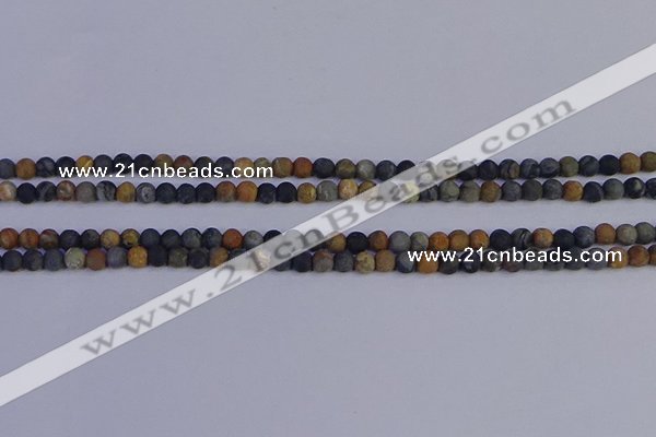 CPJ490 15.5 inches 4mm round matte black picasso jasper beads