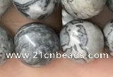 CPJ585 15.5 inches 14mm round grey picture jasper beads wholesale