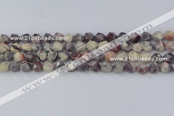 CPJ622 15.5 inches 10mm faceted nuggets purple striped jasper beads