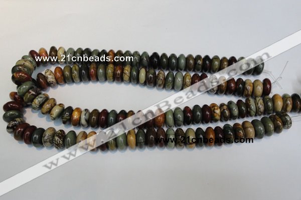 CPJ69 15.5 inches 7*14mm rondelle picasso jasper gemstone beads