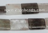 CPQ113 15*20mm rectangle natural pink crystal & smoky quartz beads