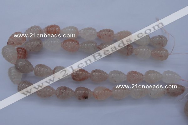 CPQ92 15.5 inches 15*20mm carved teardrop natural pink quartz beads