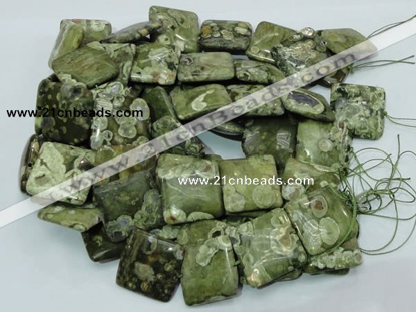 CPS20 15.5 inches 30*30mm square green peacock stone beads wholesale