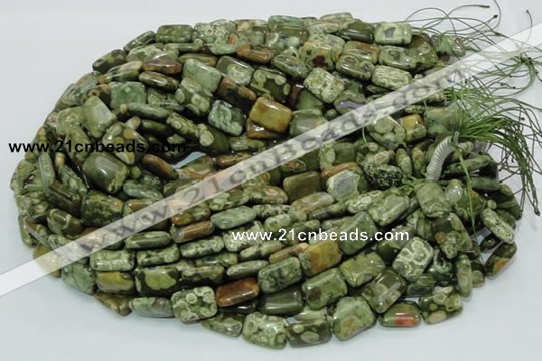 CPS25 15.5 inches 12*18mm rectangle green peacock stone beads