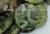 CPS39 15.5 inches 20mm flat round green peacock stone beads