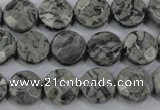 CPT140 15.5 inches 12mm faceted coin grey picture jasper beads