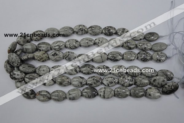 CPT171 15.5 inches 13*18mm oval grey picture jasper beads