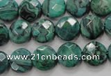 CPT232 15.5 inches 12mm faceted coin green picture jasper beads