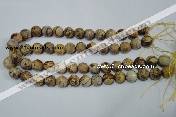 CPT505 15.5 inches 14mm faceted round picture jasper beads wholesale