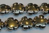 CPY164 15.5 inches 16mm carved flower pyrite gemstone beads wholesale