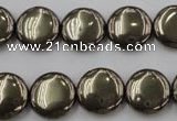 CPY223 15.5 inches 14mm flat round pyrite gemstone beads wholesale