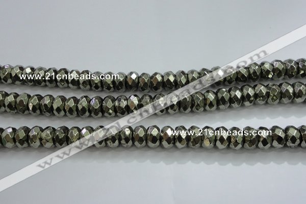 CPY430 15.5 inches 6*10mm faceted rondelle pyrite gemstone beads