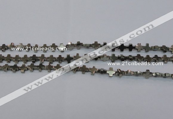 CPY581 15.5 inches 8*8mm cross pyrite gemstone beads wholesale