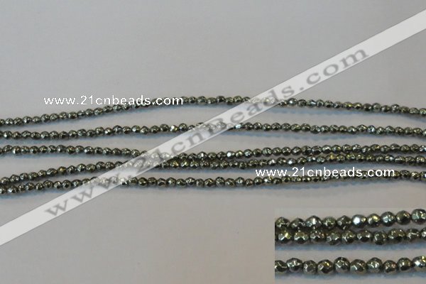 CPY72 15.5 inches 2mm faceted round pyrite gemstone beads wholesale