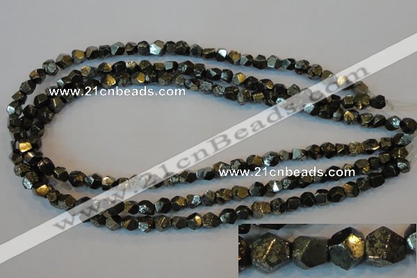 CPY77 15.5 inches 7-8mm faceted nuggets pyrite gemstone beads