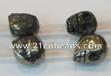CPY87 15.5 inches 14mm carved skull pyrite gemstone beads wholesale