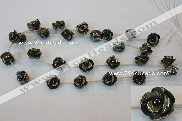 CPY94 15.5 inches 16mm carved rose pyrite gemstone beads wholesale