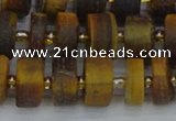 CRB1254 15.5 inches 6*12mm tyre matte yellow tiger eye beads