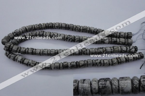 CRB126 15.5 inches 4*10mm & 7*10mm rondelle grey picture jasper beads