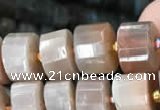 CRB2086 15.5 inches 9mm - 10mm faceted tyre orange moonstone beads