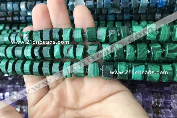 CRB2151 15.5 inches 9mm - 10mm faceted tyre malachite beads