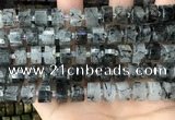 CRB2193 15.5 inches 11mm - 12mm faceted tyre black rutilated quartz beads