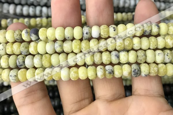 CRB5021 15.5 inches 4*6mm rondelle matte yellow pine turquoise beads