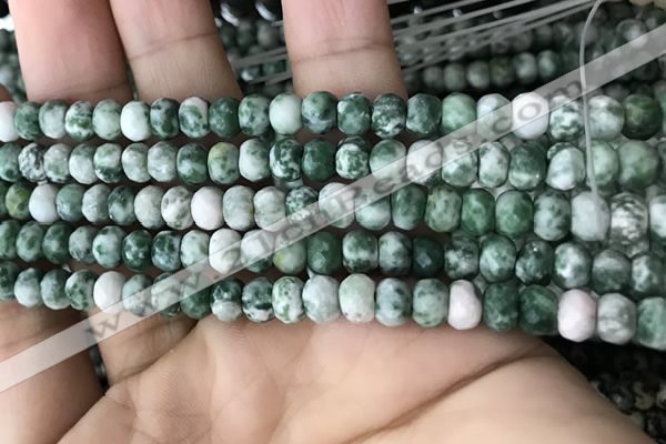 CRB5108 15.5 inches 4*6mm faceted rondelle green spot stone beads