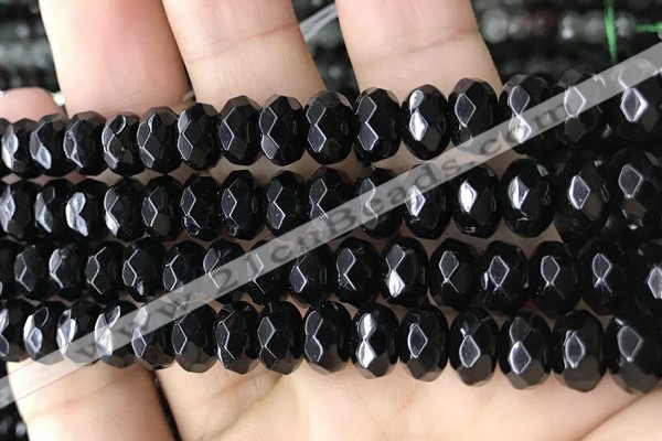 CRB5161 15.5 inches 5*8mm faceted rondelle black agate beads