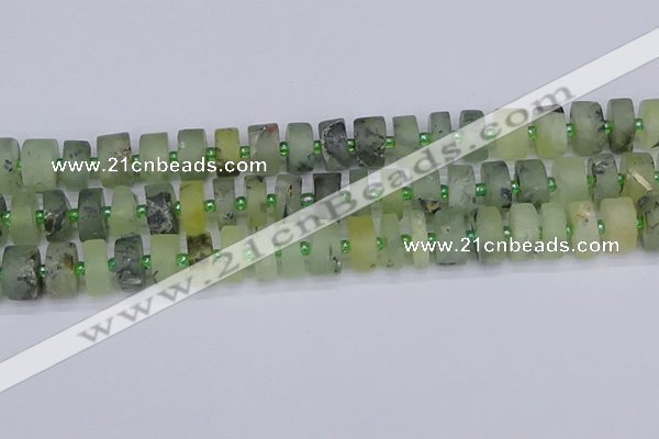 CRB527 15.5 inches 7*14mm tyre matte green rutilated quartz beads