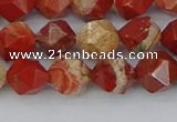 CRE346 15.5 inches 8mm faceted nuggets red jasper beads
