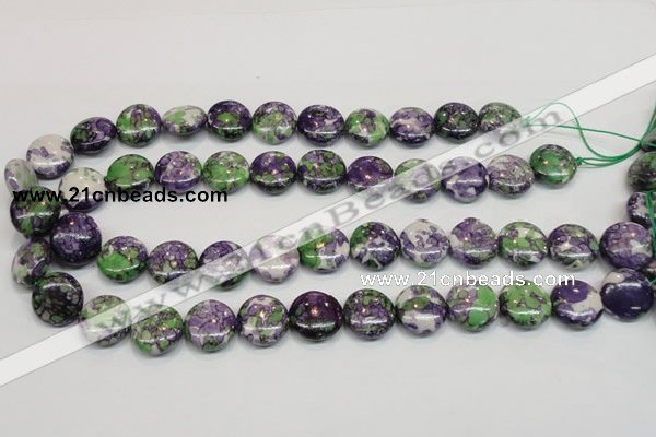 CRF16 15.5 inches 16mm flat round dyed rain flower stone beads