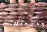 CRI138 15.5 inches 10*30mm faceted rice strawberry quartz beads