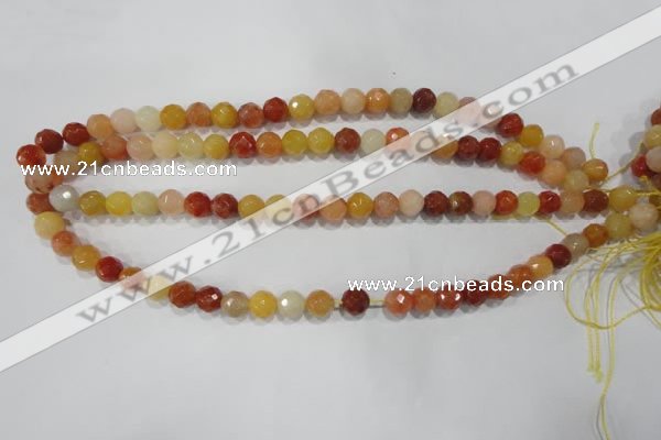 CRJ402 15.5 inches 8mm faceted round red & yellow jade beads