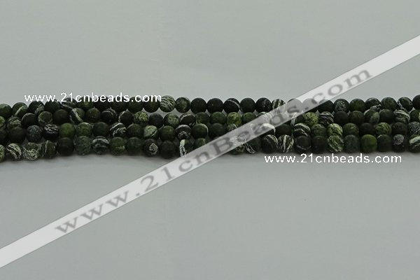 CRO1120 15.5 inches 4mm round matte green silver line jasper beads
