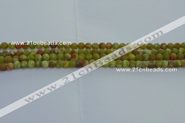 CRO1150 15.5 inches 4mm round matte green dragon serpentine jasper beads