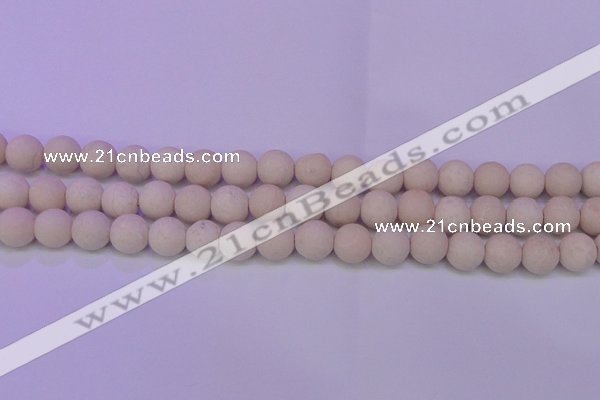 CRO793 15.5 inches 10mm round matte rice white fossil beads