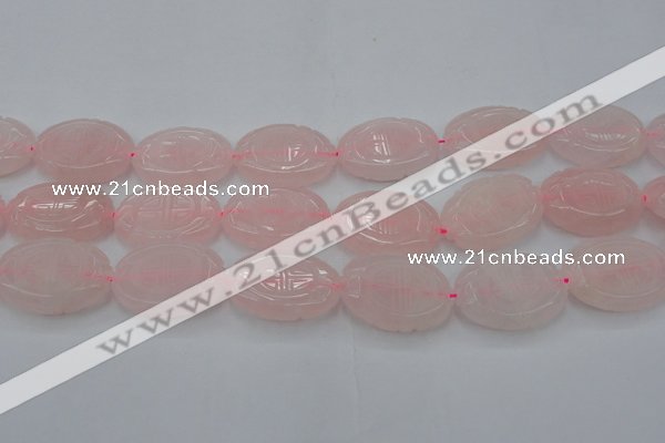 CRQ666 15.5 inches 22*30mm carved oval rose quartz beads
