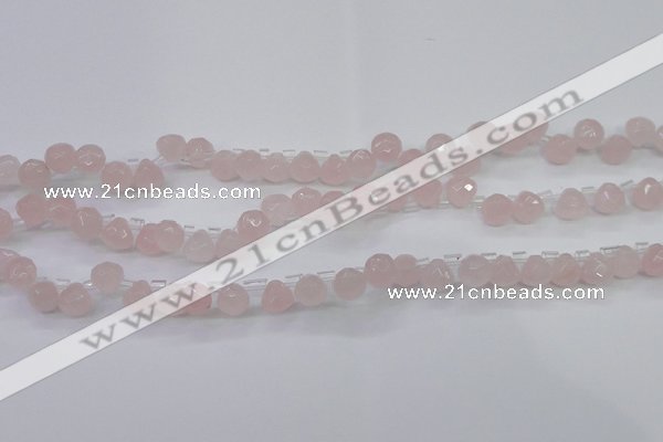 CRQ800 Top drilled 7*7mm faceted teardrop rose quartz beads