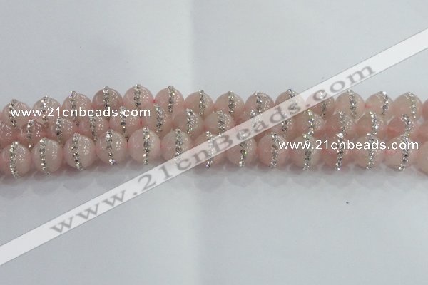 CRQ821 15.5 inches 8mm round rose quartz with rhinestone beads
