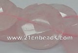 CRQ98 15.5 inches 35mm faceted flat round natural rose quartz beads