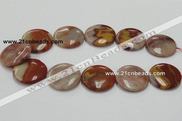 CRS15 15.5 inches 35mm flat round rainbow stone beads wholesale