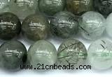 CRU1042 15 inches 8mm round green rutilated quartz beads