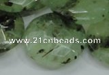 CRU117 15.5 inches 30mm faceted coin green rutilated quartz beads