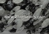 CRU12 15.5 inches 9*12mm faceted oval black rutilated quartz beads