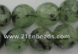 CRU158 15.5 inches 16mm faceted round green rutilated quartz beads