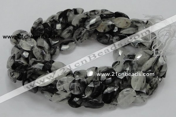 CRU16 15.5 inches 15*20mm faceted oval black rutilated quartz beads